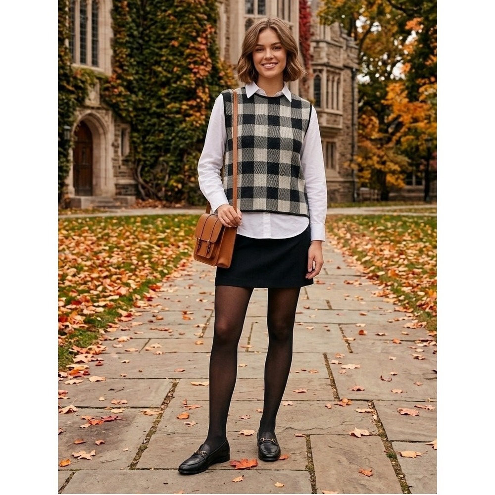 Pomander Place Tuckernuck Sweater Vest Large NWT Chic Black White Knit Gingham